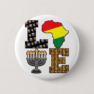 Love Happy Kwanzaa Africa Map Kinara Candles Afric 6 Cm Round Badge