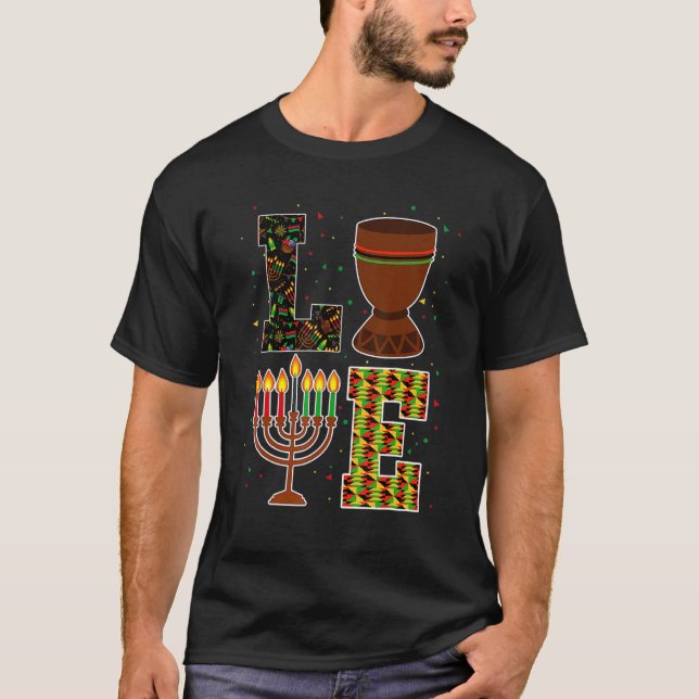 LOVE Happy Kwanzaa Decorations Unity Cup Kinara Ca T-Shirt (Front)