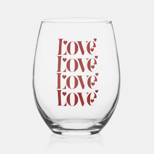 Love Happy Valentine's Day Valentine Couple Stemless Wine Glass