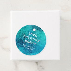 Love harmony peace mandala blue teal wedding favour tags
