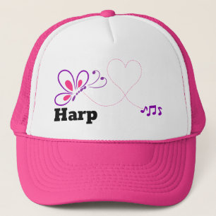 Love Harp Pink Purple Butterfly Heart Trucker Hat