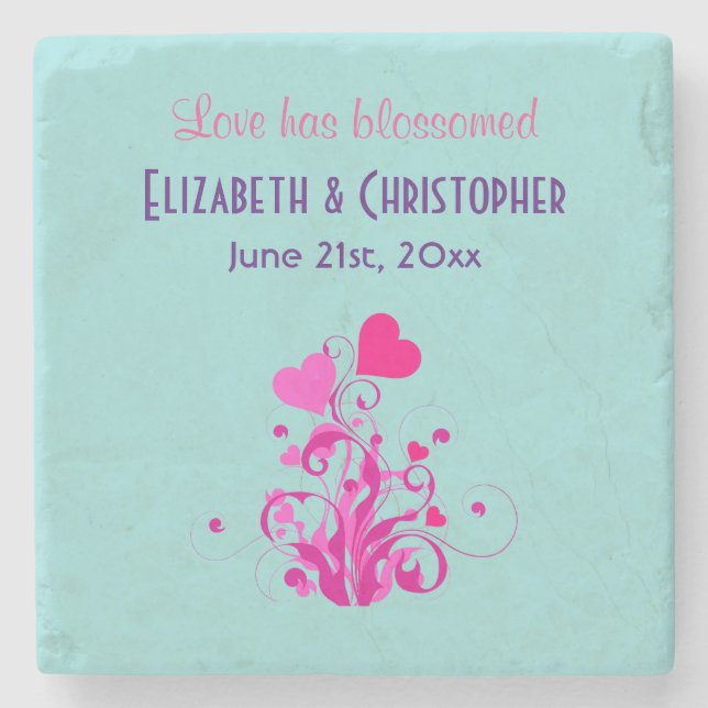 Love Has Blossomed Wedding Hearts Stone Coaster (Front)