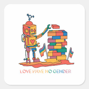 Love Has No Gender – Rainbow Wooden Robot Square Sticker
