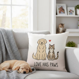 Love Has Paws Cute Minimalist Dog and Cat Illust Cushion