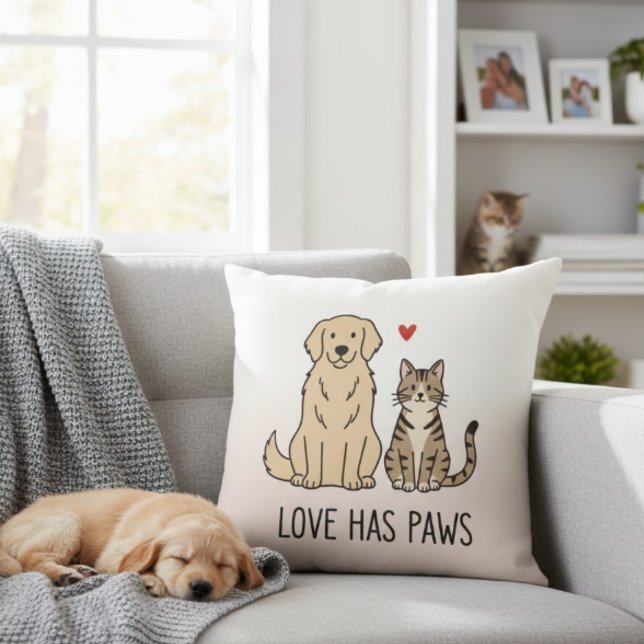 Love Has Paws | Cute Minimalist Dog and Cat Illust Cushion (Creator Uploaded)