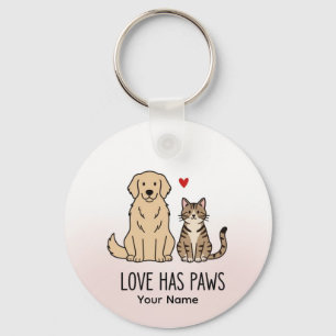 Love Has Paws Cute Minimalist Dog and Cat Illust Key Ring