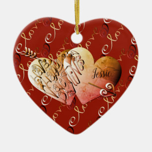 Love"Have a Happy Valentine's Day" Hearts Ceramic Ornament