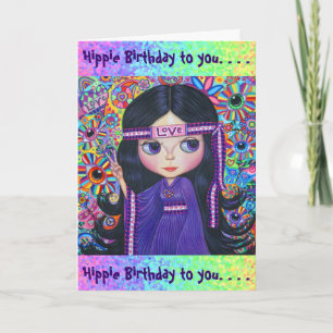Love Headband Hippie Girl Doll Purple Psychedelic Card