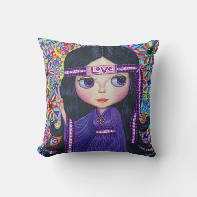 Love Headband Hippie Girl Doll Purple Psychedelic Cushion (Front)