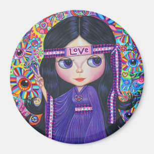 Love Headband Hippie Girl Doll Purple Psychedelic Magnet