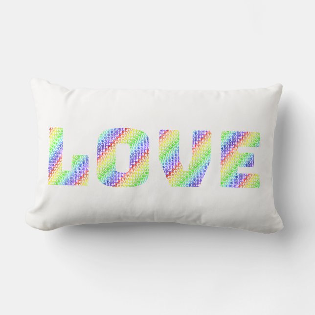 LOVE & HEAL: Dual-Sided Rainbow Affirmation Throw  Lumbar Cushion (Front)