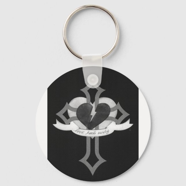 Love Heals Surely - Black & White Key Ring (Front)
