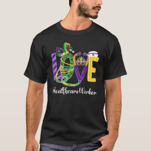 Love Healthcare Worker Leopard Mardi Gras Festival T-Shirt