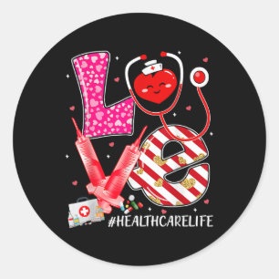 Love Healthcare Worker Nurse Cute Heart Valentines Classic Round Sticker