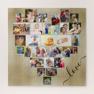 Love Heart 29 Photo Collage Square Jigsaw Puzzle