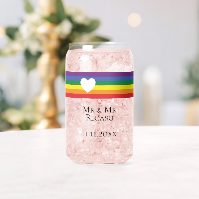 Love Heart and Rainbow Gay Wedding Can Glass (Insitu (Wedding))