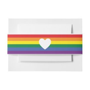 Love Heart and Rainbow Gay Wedding Invitation Belly Band