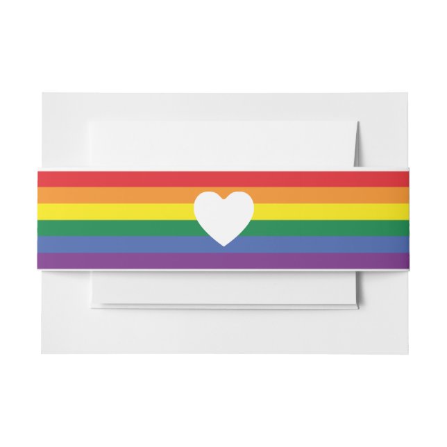 Love Heart and Rainbow Gay Wedding Invitation Belly Band (Front Example)