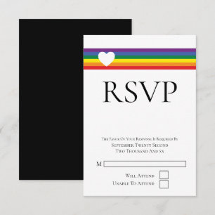 Love Heart and Rainbow Gay Wedding RSVP Card