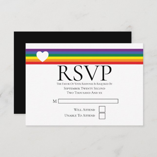 Love Heart and Rainbow Gay Wedding RSVP Card (Front/Back)