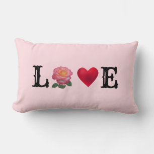 Love Heart and Rose Flower Lumbar Cushion