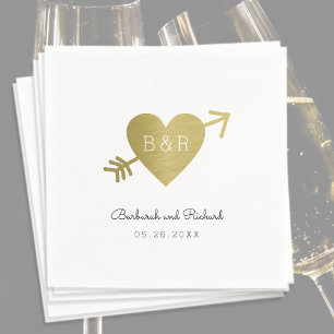 love heart arrow and names, wed personalised napkin