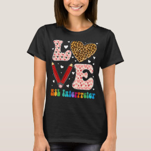 Love Heart ASL Interpreter Leopard Plaid Red Valen T-Shirt