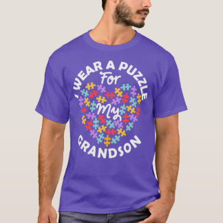 Love Heart Autism Awareness I Wear A Puzzle Grands T-Shirt
