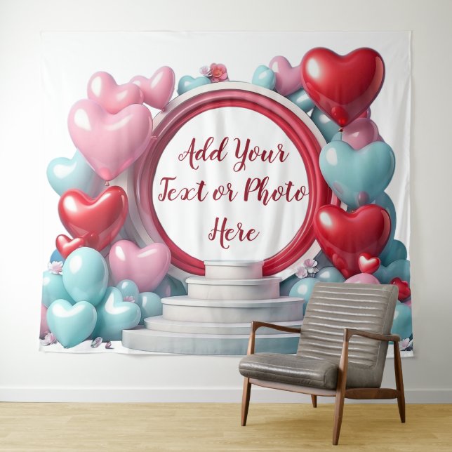 Love Heart Balloon Arch Backdrop Tapestry (In Situ (Horizontal))