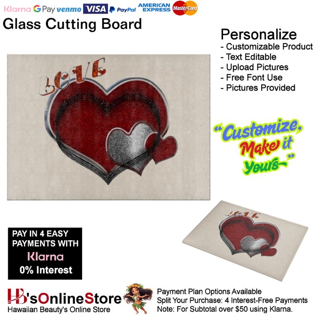 Love Heart Beige Kitchen Cooking Glass  Cutting Board (Love Heart Beige Cooking Glass Cutting Board.)