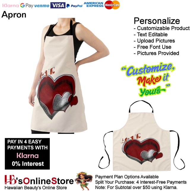 Love Heart Beige Kitchen Cooking Mess Free Large Apron (Love Heart Beige Kitchen Cooking Mess Free Large Apron.)