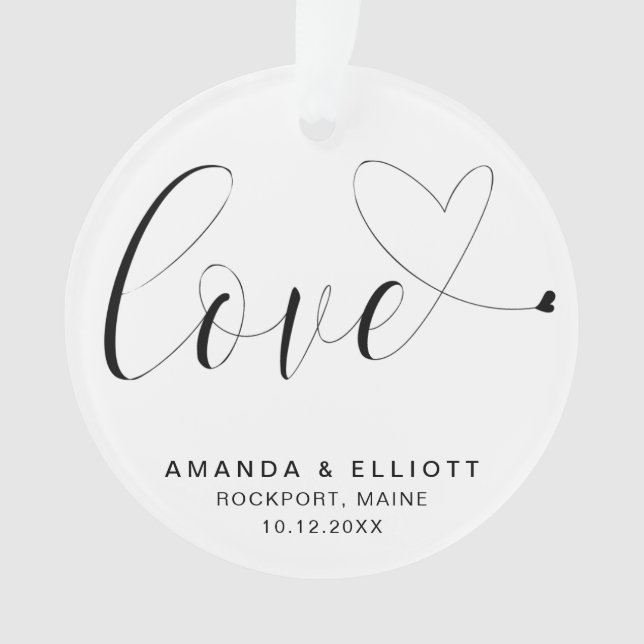 Love Heart Black and White Wedding Favour Ornament (Front)