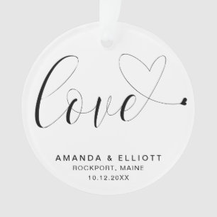 Love Heart Black and White Wedding Favour Ornament