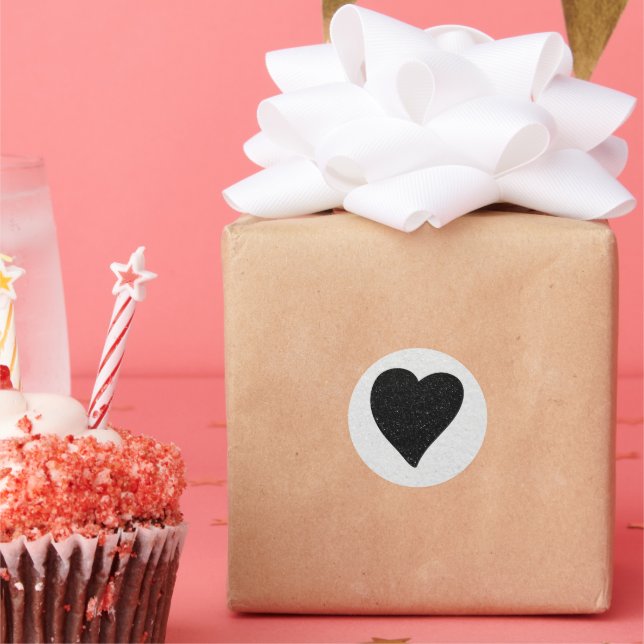 Love Heart Black Glitter Valentine's Classic Round Sticker (Party)