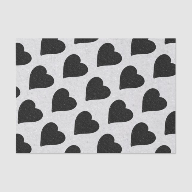 Love Heart Black Glitter Valentine's Tissue Paper (Front)