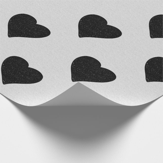 Love Heart Black Glitter Valentine's Wrapping Paper (Corner)