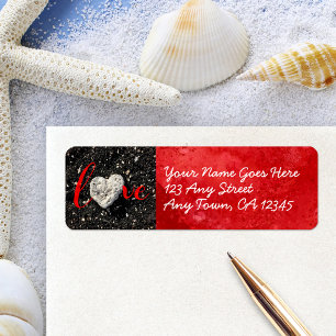 LOVE Heart Black Sand Script Modern Custom Address Return Address Label