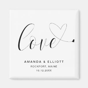 Love Heart Black White Cute Wedding Favour Magnet