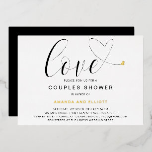 Love Heart Black White Modern Couples Shower Gold