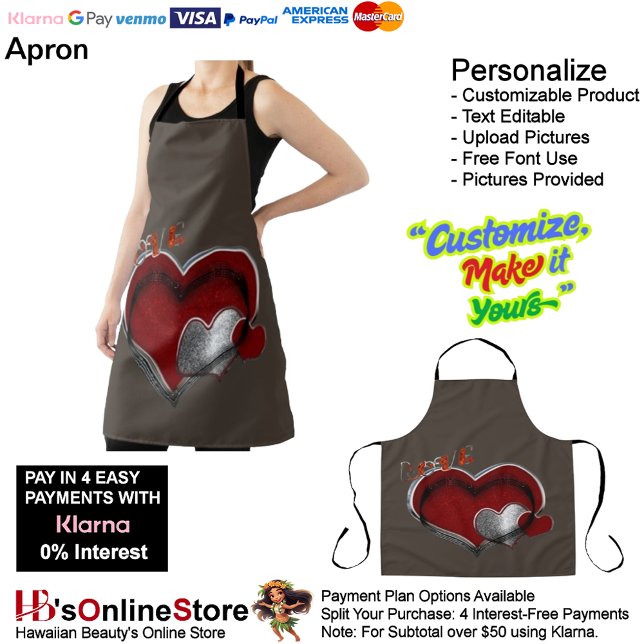 Love Heart Brown kitchen Cooking Mess Free Large  Apron (Love Heart Brown kitchen Cooking Mess Free Large Apron.)