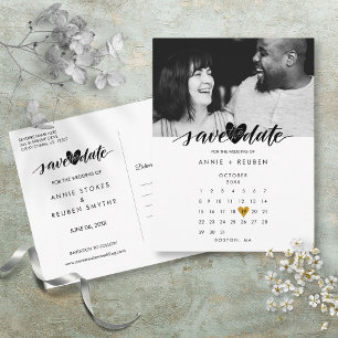Love Heart Calendar Save the Date Photo Postcard