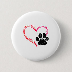 Love Heart Cat Dog Paw Print, Pet Gifts For Valent 6 Cm Round Badge