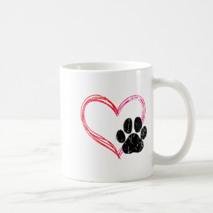 Love Heart Cat Dog Paw Print, Pet Gifts For Valent Coffee Mug