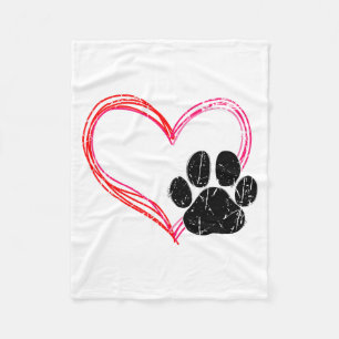 Love Heart Cat Dog Paw Print, Pet Gifts For Valent Fleece Blanket