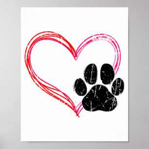 Love Heart Cat Dog Paw Print, Pet Gifts For Valent Poster