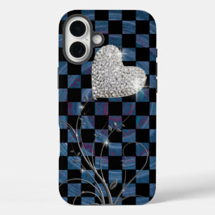 love heart - checkers pattern iPhone 16 plus case