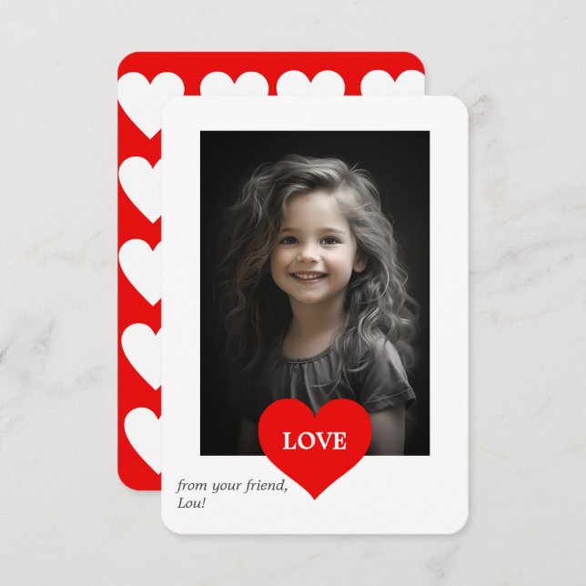 Love Heart Classroom Photo Valentines Day Thank You Card (Front/Back)