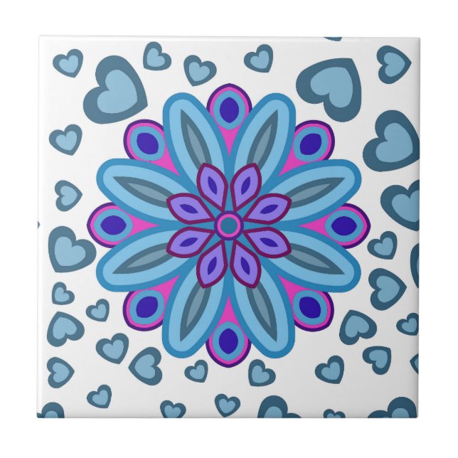 LOVE HEART COLOURFULL  CERAMIC TILE (Front)