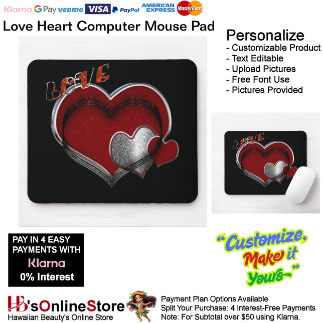 Love Heart Computer Mouse Pad Black Background (Love Heart Computer Mouse Pad with Black Background.)