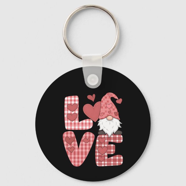 Love Heart Cute Gnome Valentine's Day Key Ring (Front)